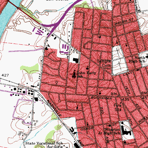 Topographic Map of John Early School, TN