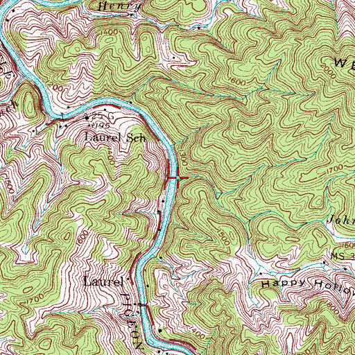 Topographic Map of Johnson Branch, TN