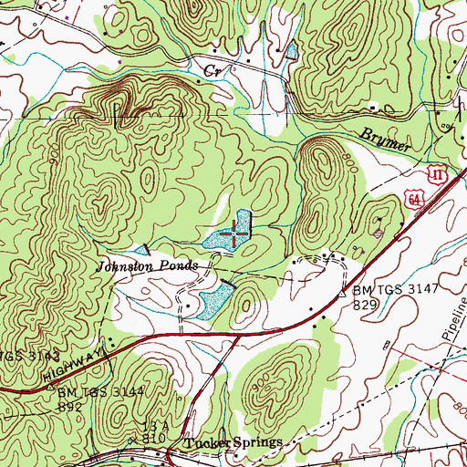 Topographic Map of Johnston Ponds, TN