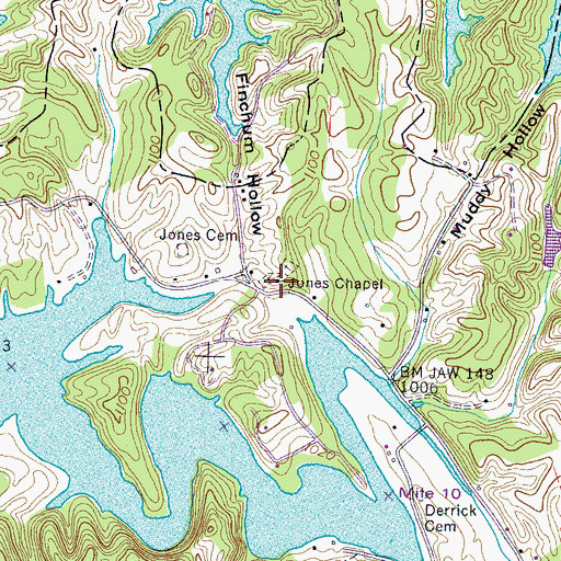 Topographic Map of Jones Chapel, TN