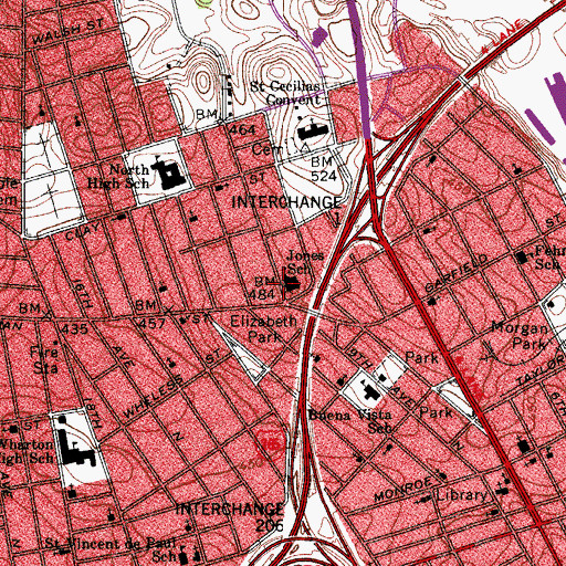 Topographic Map of Jones School, TN