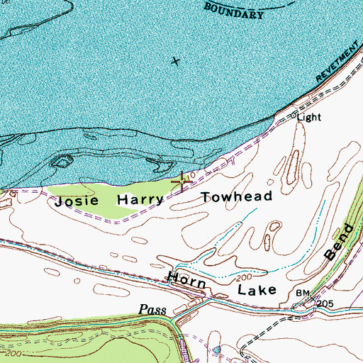 Topographic Map of Josie Harry Towhead, TN