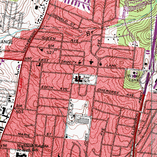 Topographic Map of Joy School, TN