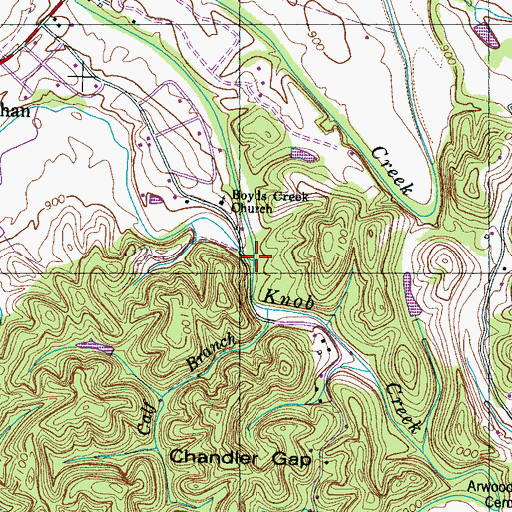 Topographic Map of Knob Creek, TN