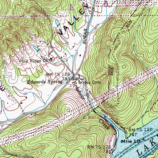 Topographic Map of Kries Cemetery, TN