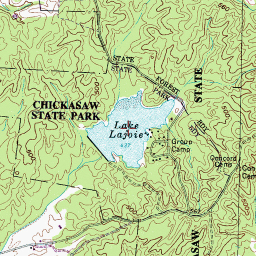 Topographic Map of Lake Lajoice, TN