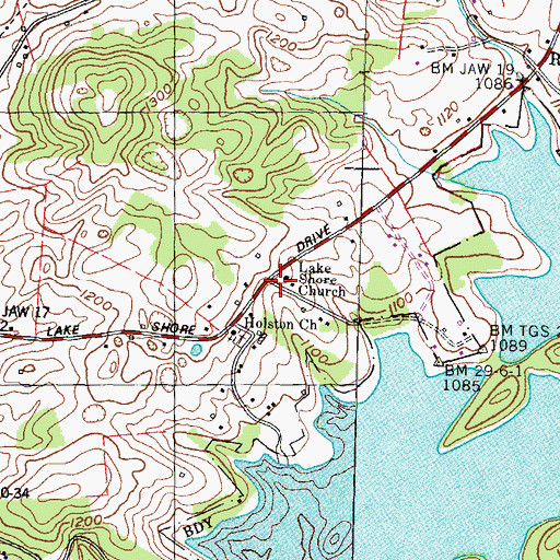 Topographic Map of Lake Shore Church, TN