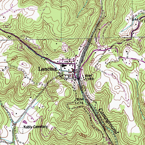 Topographic Map of Lancing, TN