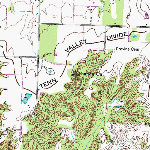 Topographic Map of Lebanon Church, TN