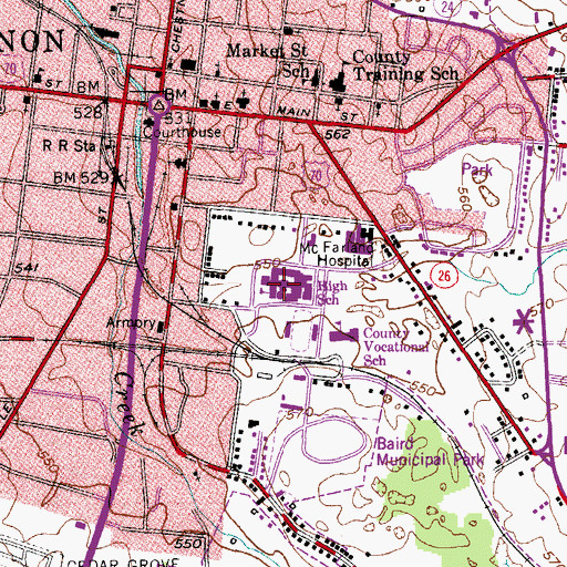 Topographic Map of Lebanon High School, TN