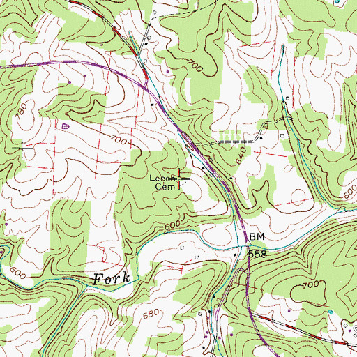 Topographic Map of Leech Cemetery, TN