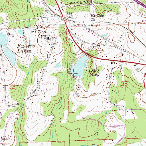 Topographic Map of Lake Thel Dam, AL