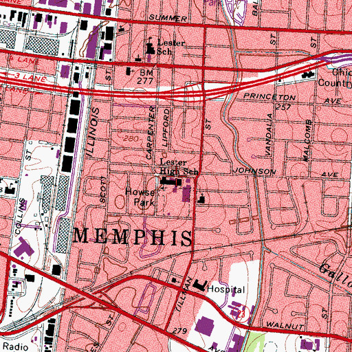 Topographic Map of Lester High School, TN