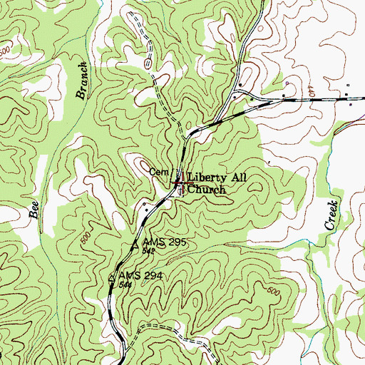Topographic Map of Liberty All Church, TN