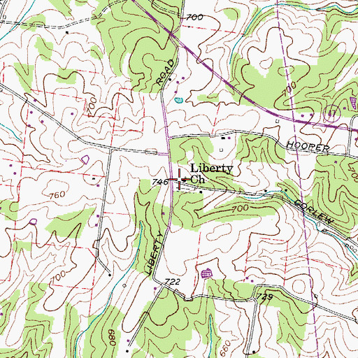 Topographic Map of Liberty Church, TN
