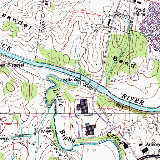 Topographic Map of Little Bigby Creek, TN