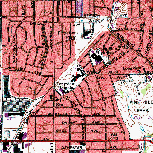 Topographic Map of Longview Heights School, TN