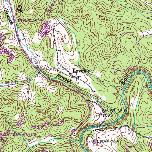 Topographic Map of Lovejoy, TN