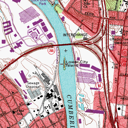 Topographic Map of Lower City Island, TN