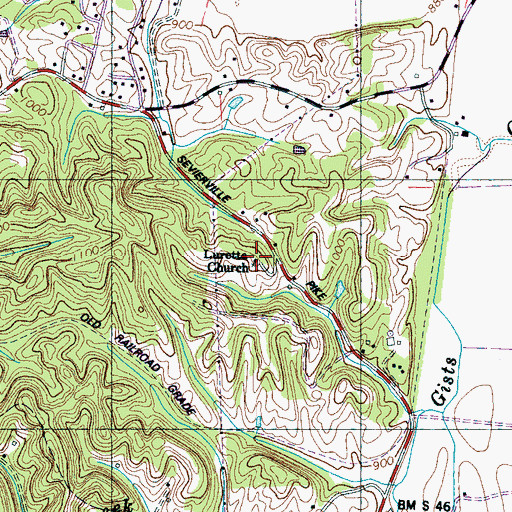 Topographic Map of Luretta Church, TN