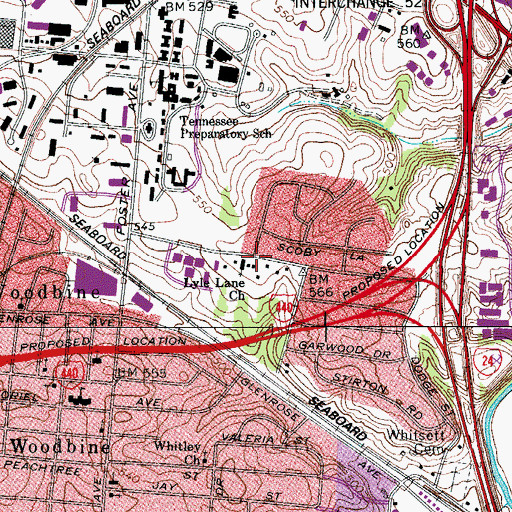 Topographic Map of Lyle Lane Church, TN