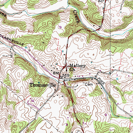 Topographic Map of Mallory Church, TN