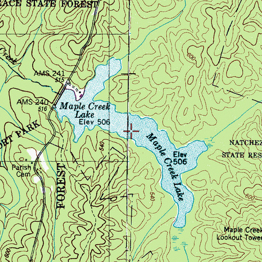 Topographic Map of Maple Creek Lake, TN