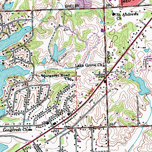 Topographic Map of Margaret Road Church, TN