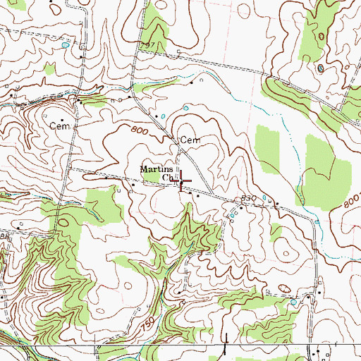 Topographic Map of Martins Church, TN
