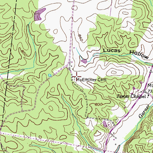 Topographic Map of McElhiney Cemetery, TN