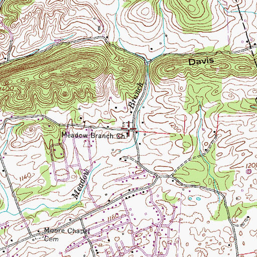 Topographic Map of Meadow Branch Church, TN