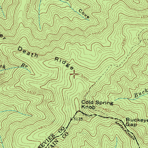 Topographic Map of Mellinger Death Ridge, TN