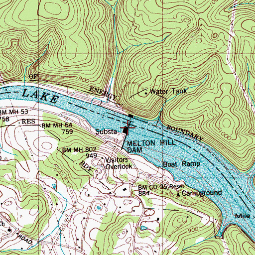 Topographic Map of Melton Hill Dam, TN