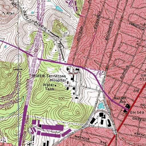 Topographic Map of Middle Tennessee Hospital, TN
