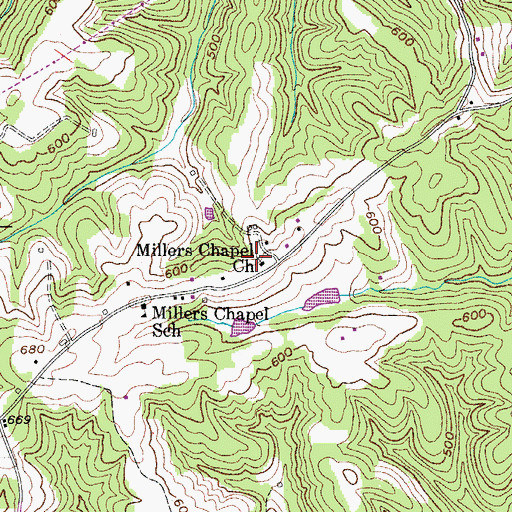 Topographic Map of Millers Chapel Freewill Baptist Church, TN