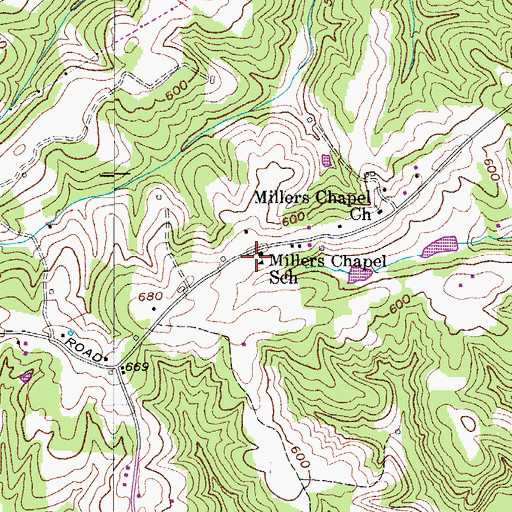 Topographic Map of Millers Chapel School, TN