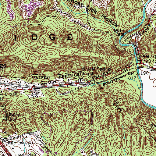 Topographic Map of Mineral Spring Baptist Church, TN