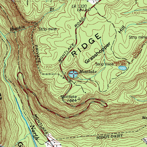 Topographic Map of Montlake, TN