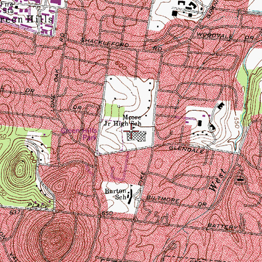 Topographic Map of Moore Junior High School, TN
