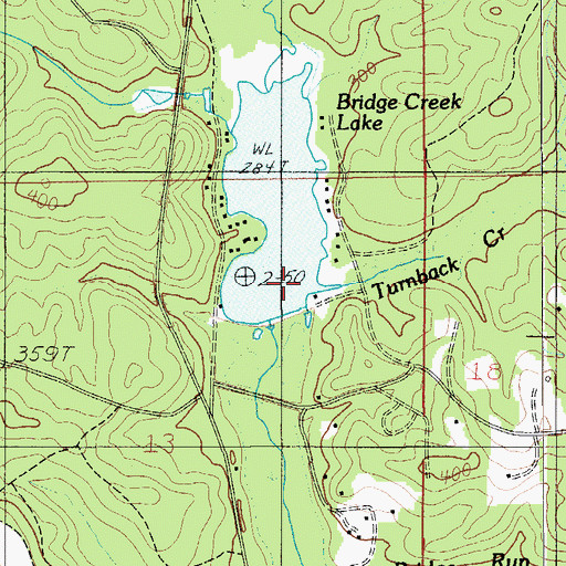 Topographic Map of Bridge Creek Fishing Club Dam, AL