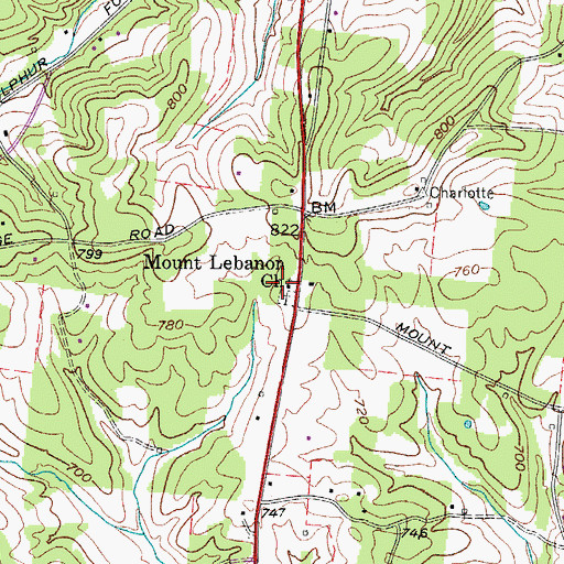 Topographic Map of Mount Lebanon Church, TN