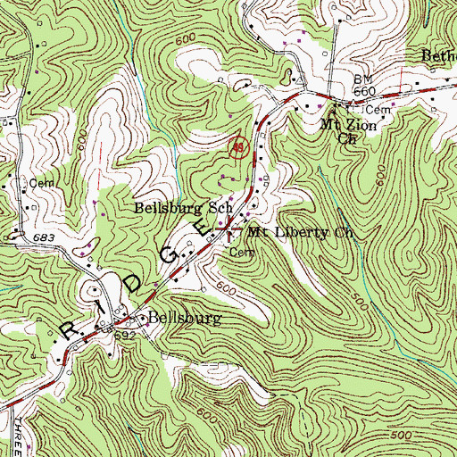 Topographic Map of Mount Liberty Church, TN