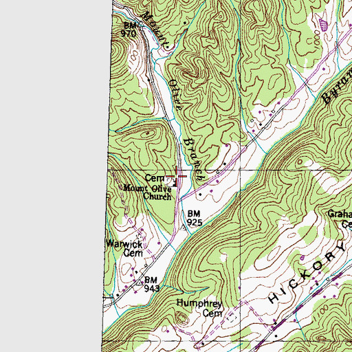 Topographic Map of Mount Olive Baptist Church, TN