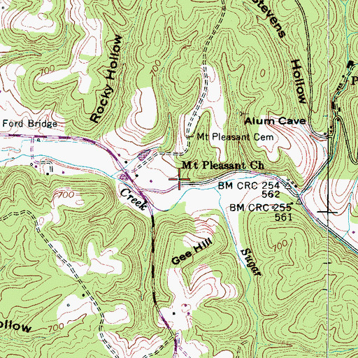 Topographic Map of Mount Pleasant Church, TN