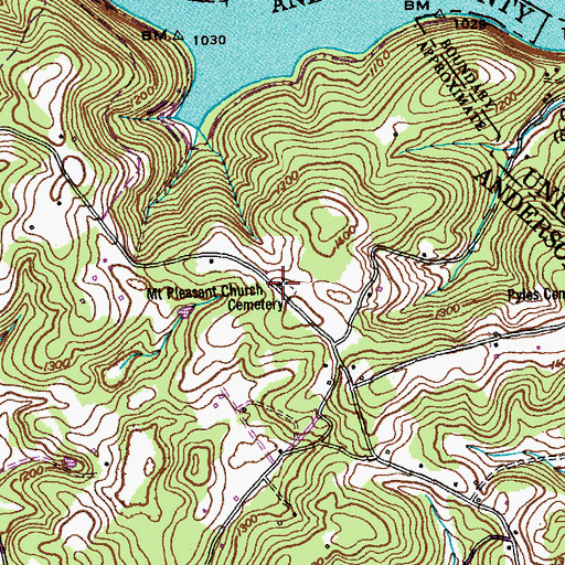 Topographic Map of Mount Pleasant United Methodist Church, TN