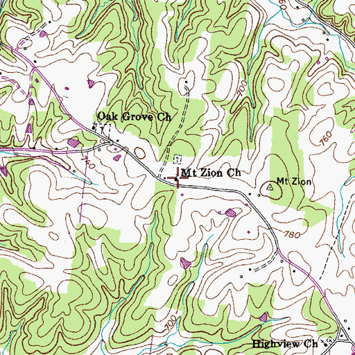 Topographic Map of Mount Zion Church, TN