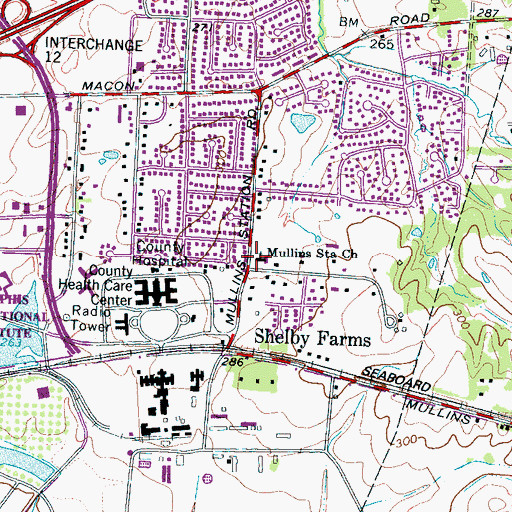 Topographic Map of Mullins Station Church, TN