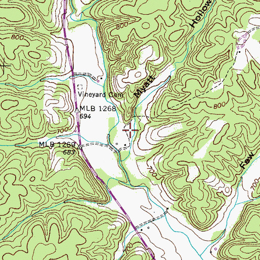 Topographic Map of Myatt Hollow, TN