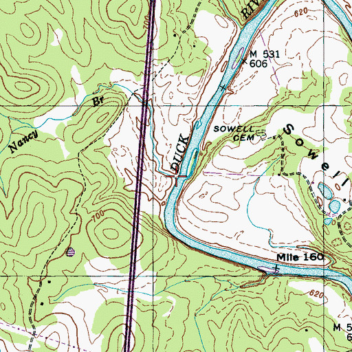 Topographic Map of Nancy Branch, TN