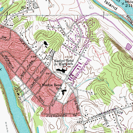 Topographic Map of Neelys Bend Junior High School, TN